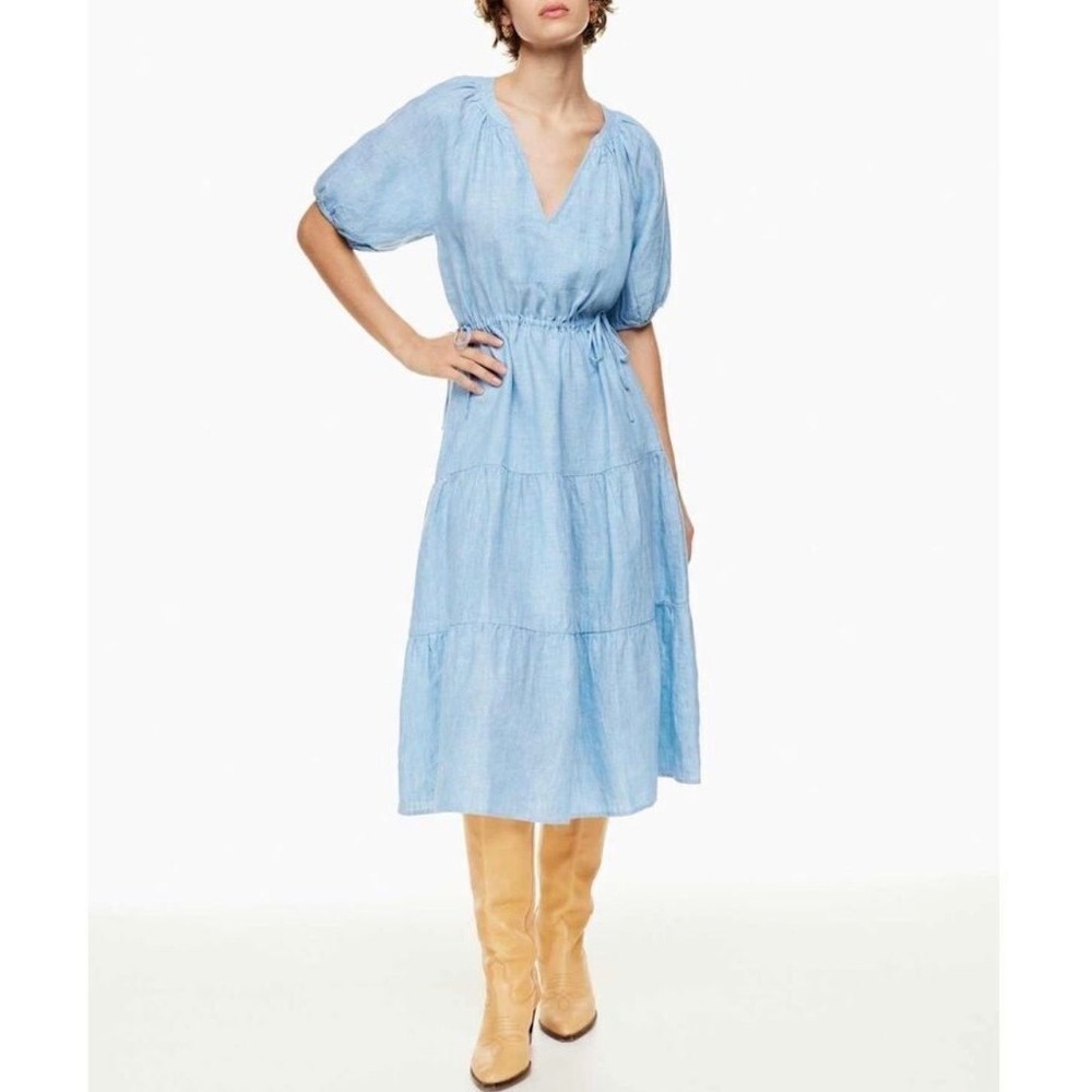 Wilfred Artizia Chambray Buoy Blue Decadence Linen Tiered Midi Dress Medium